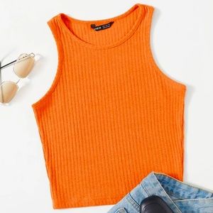 Neon Orange Solid Rib-knit Tank Top